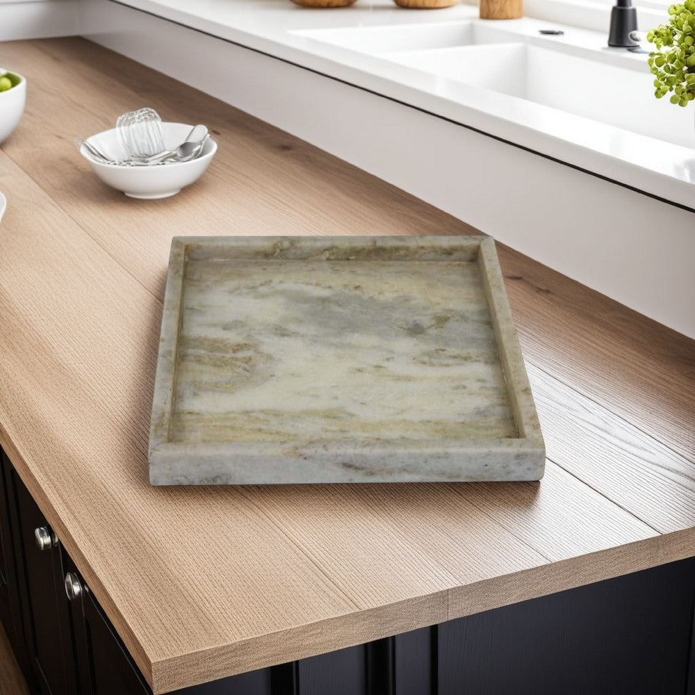Tro Decorative Accessory Tray, 10 Inch Square Light Gray Marble Veined -BM335600