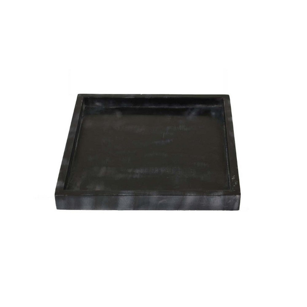 Tro Square Tray, 10 Inch, Raised Edges, Black Tonal Veined Marble  -BM335602