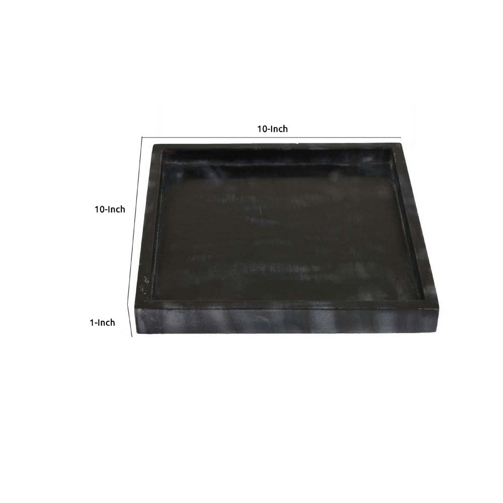 Tro Square Tray, 10 Inch, Raised Edges, Black Tonal Veined Marble  -BM335602