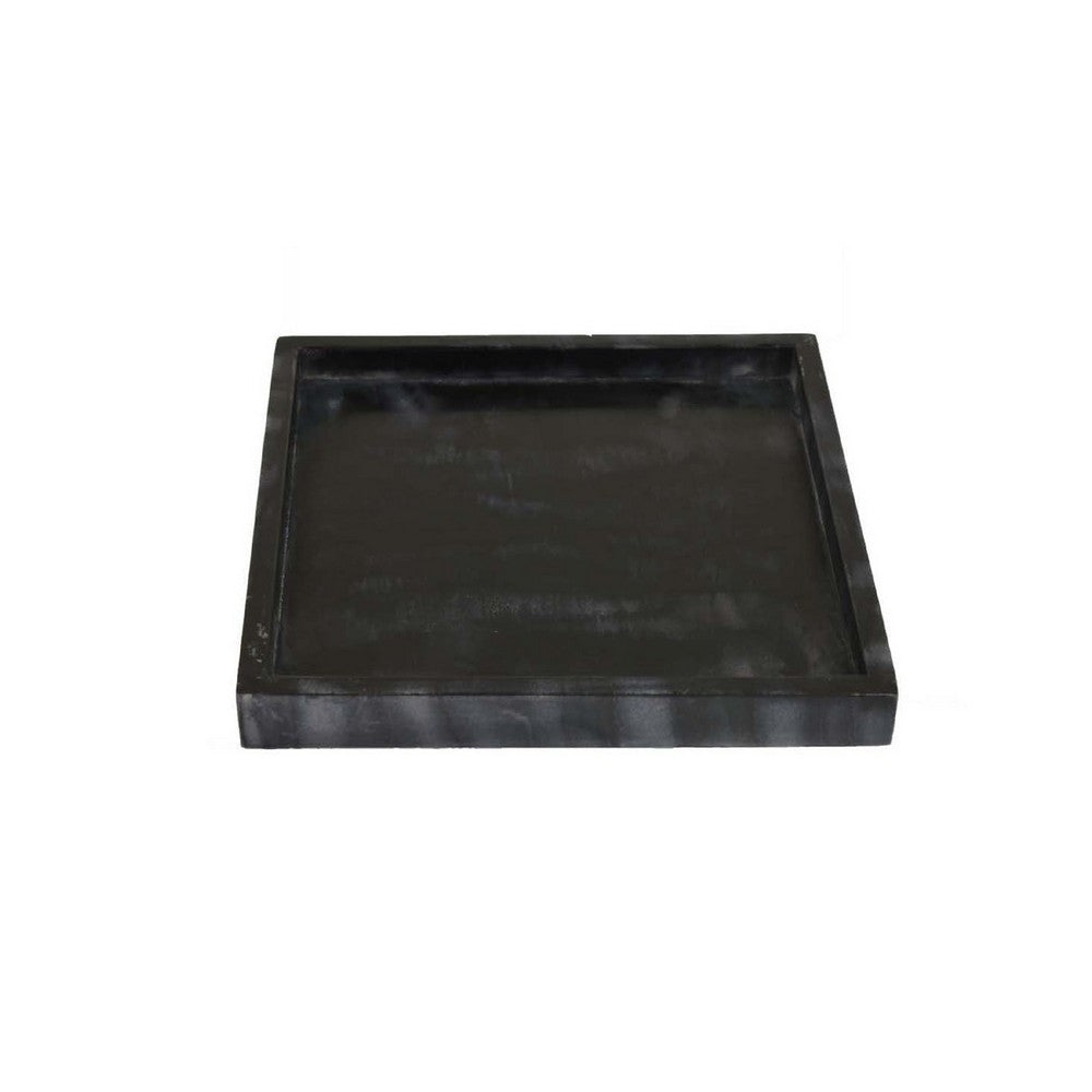 Tro Square Tray, 10 Inch, Raised Edges, Black Tonal Veined Marble  -BM335602