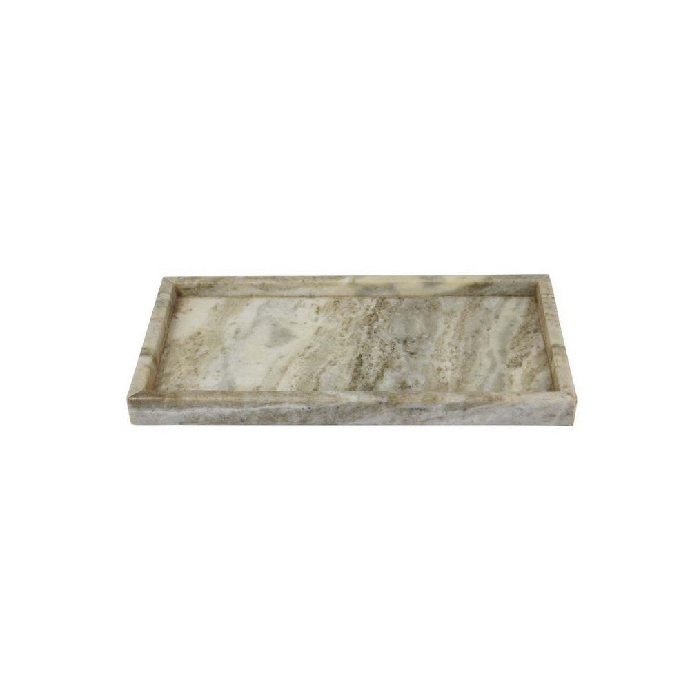 Honx Foyer Accessory Tray, Raised Lip Edges, 14 Inch Beige Marble -BM335603