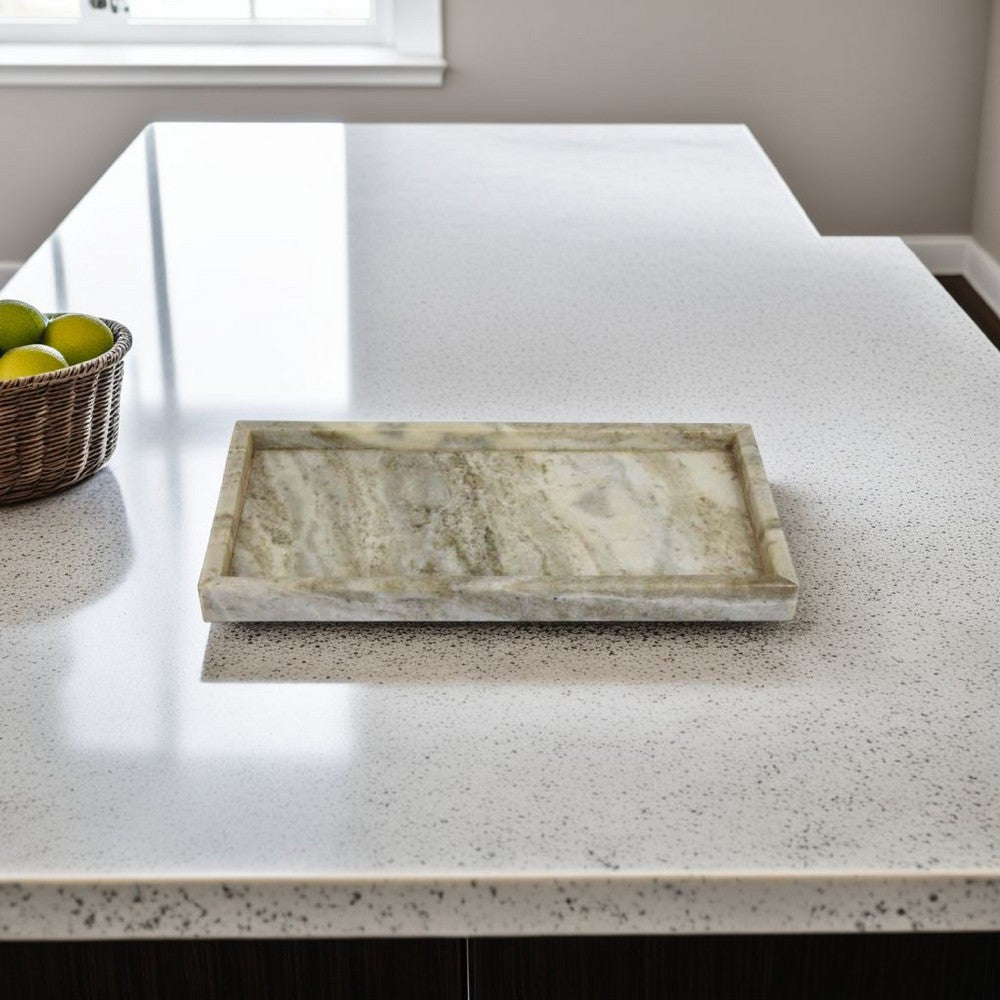 Honx Foyer Accessory Tray, Raised Lip Edges, 14 Inch Beige Marble -BM335603