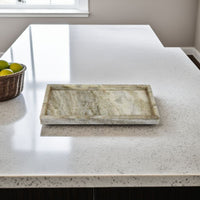 Honx Foyer Accessory Tray, Raised Lip Edges, 14 Inch Beige Marble -BM335603