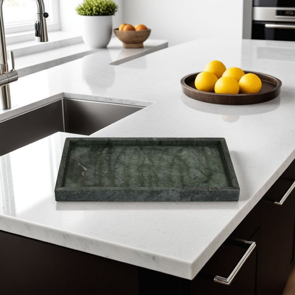 Honx Foyer Accessory Tray, Raised Lip Edges, 14 Inch Dark Green Marble -BM335604