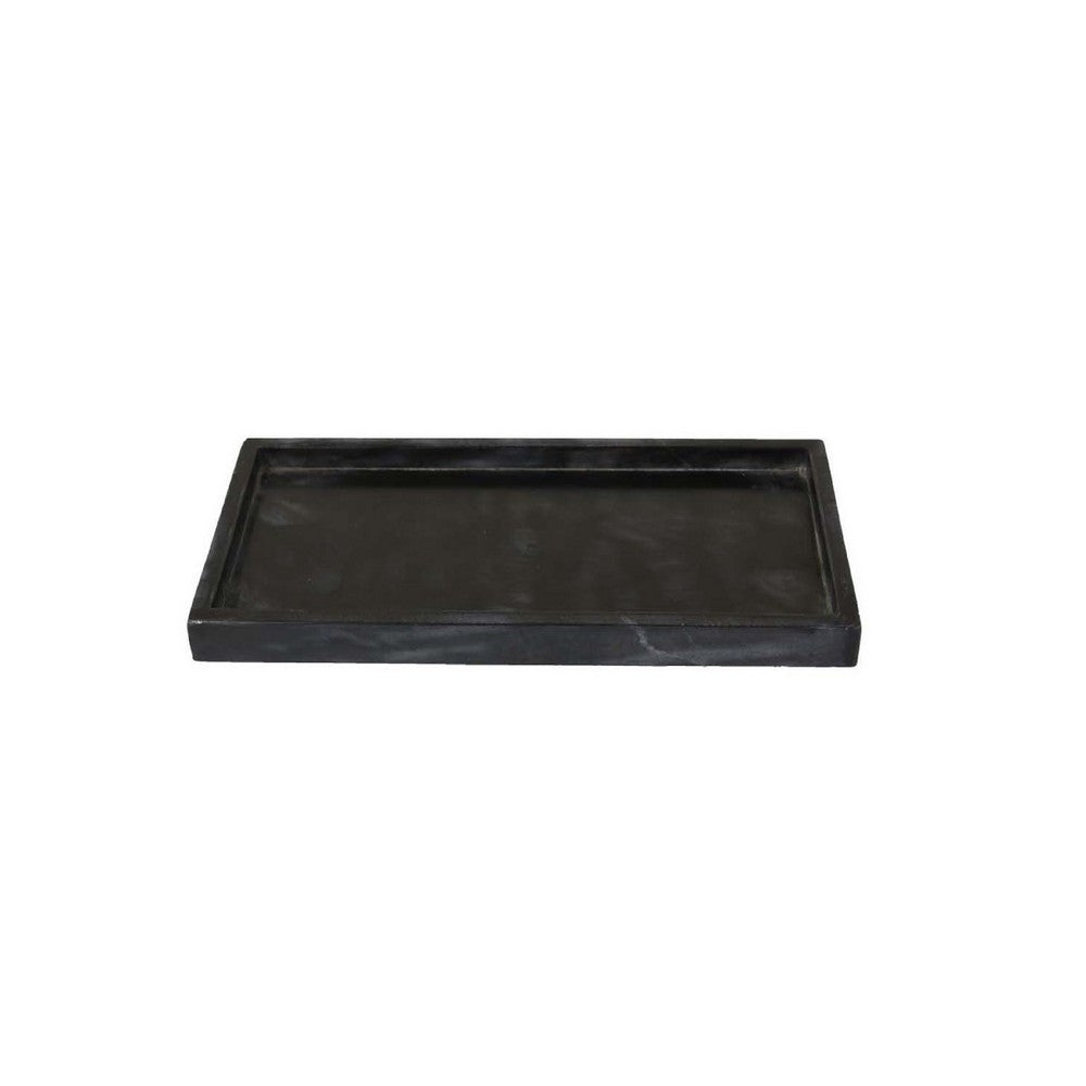 Honx Foyer Accessory Tray, Raised Lip Edges, 14 Inch Black Marble -BM335605