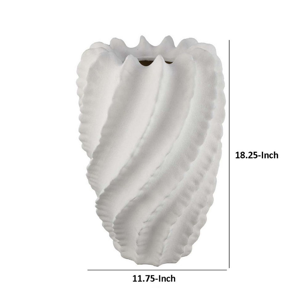 Velz Decorative Flower Vase, 18 Inch Wavy Shape, Matte White Ceramic -BM335606