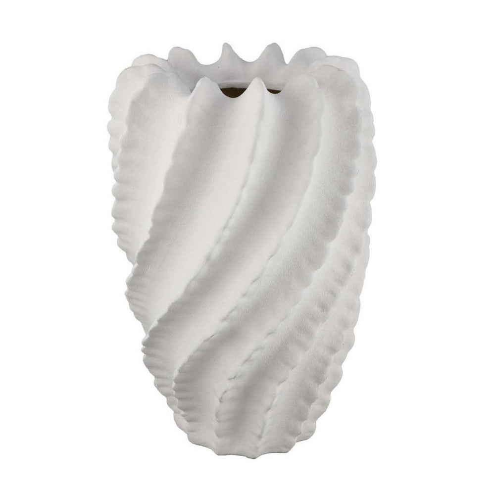Velz Decorative Flower Vase, 18 Inch Wavy Shape, Matte White Ceramic -BM335606