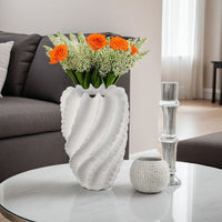 Velz Decorative Flower Vase, 18 Inch Wavy Shape, Matte White Ceramic -BM335606
