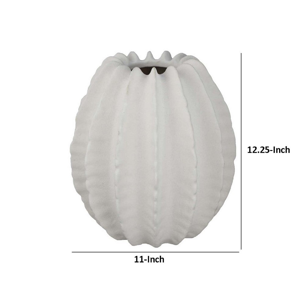 Velz Decorative Flower Vase, 12 Inch Round Shape, Matte White Ceramic -BM335607
