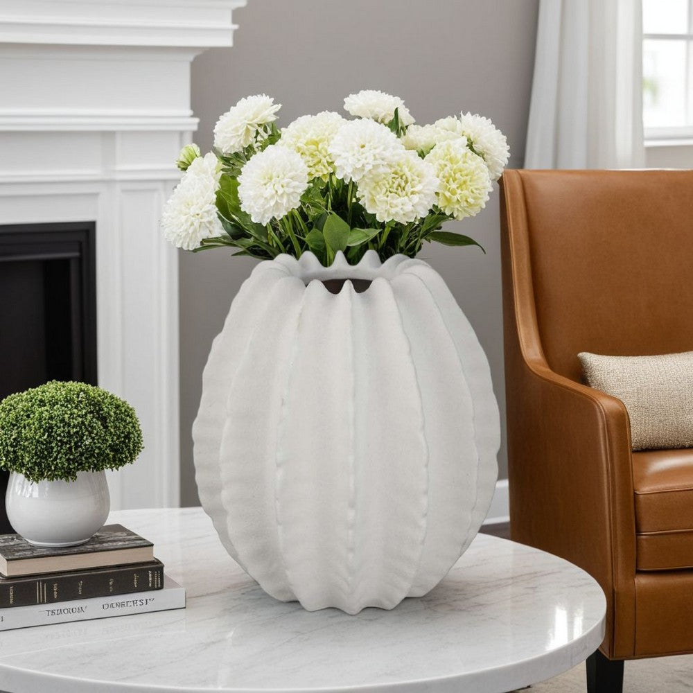 Velz Decorative Flower Vase, 12 Inch Round Shape, Matte White Ceramic -BM335607
