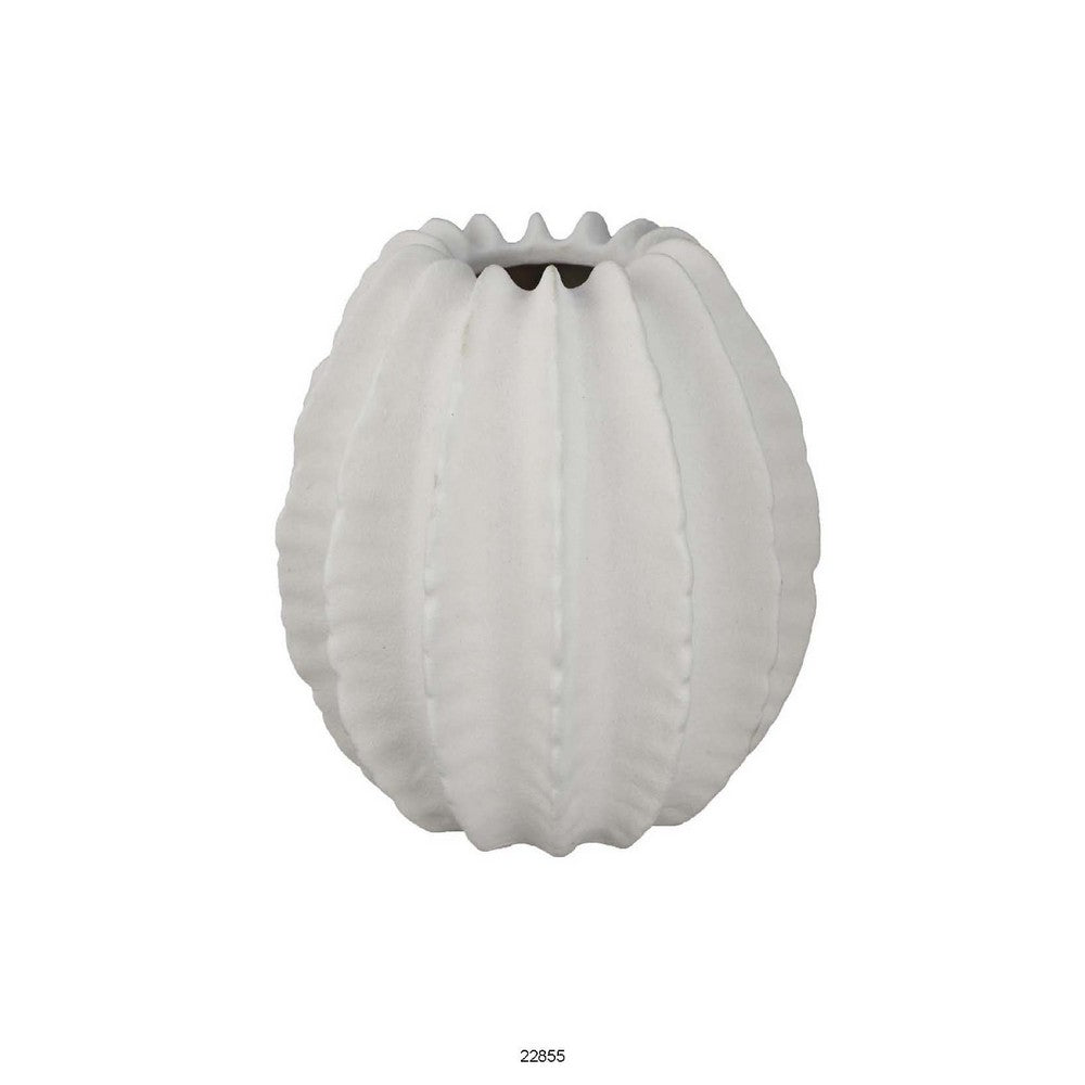 Velz Decorative Flower Vase, 12 Inch Round Shape, Matte White Ceramic -BM335607