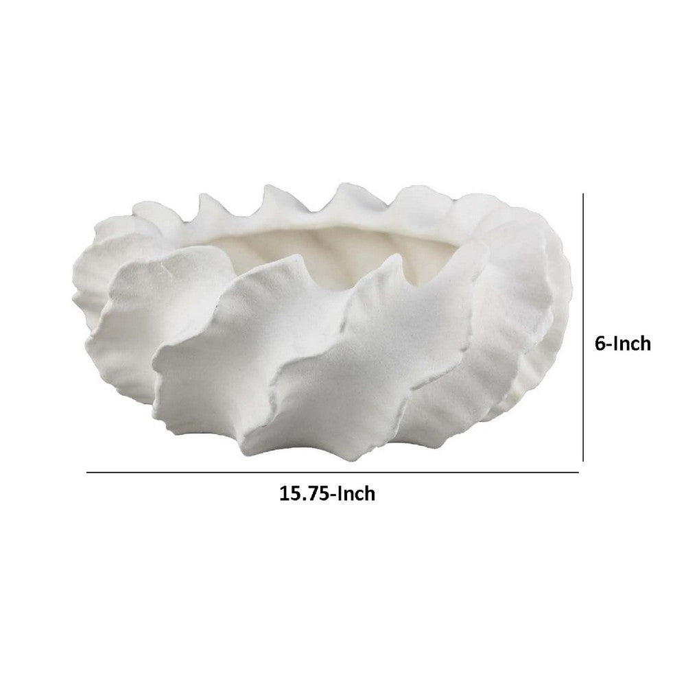 Velz Decorative Planter, 16 Inch Wavy Edge, Matte White Ceramic  -BM335608