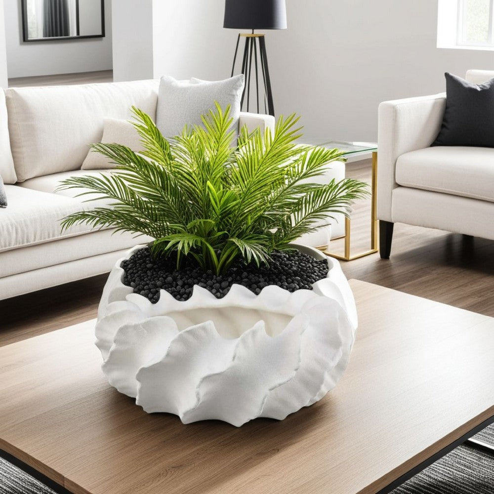 Velz Decorative Planter, 16 Inch Wavy Edge, Matte White Ceramic  -BM335608