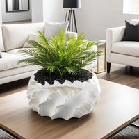 Velz Decorative Planter, 16 Inch Wavy Edge, Matte White Ceramic  -BM335608