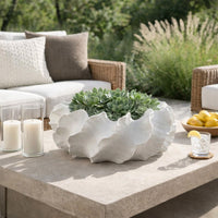 Velz Decorative Planter, 16 Inch Wavy Edge, Matte White Ceramic  -BM335608