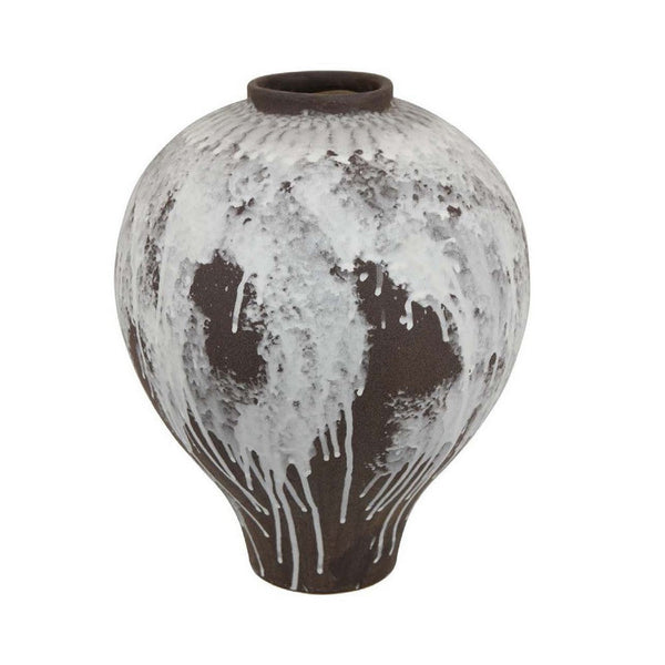 Gezy Decorative Flower Vase, 15 Inch Bulb Shape, Brown White Ceramic -BM335610