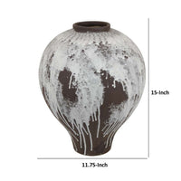 Gezy Decorative Flower Vase, 15 Inch Bulb Shape, Brown White Ceramic -BM335610