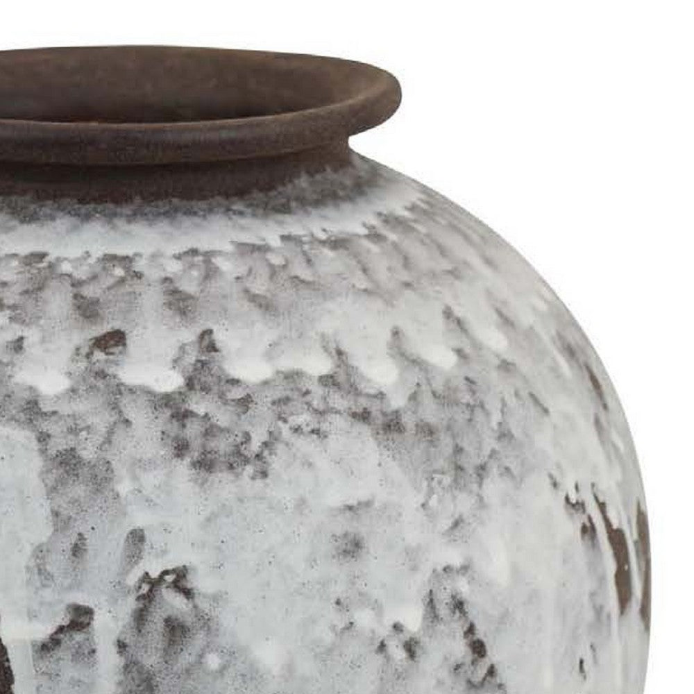 Gezy Decorative Flower Vase, 11 Inch Classic Round Brown White Ceramic -BM335611