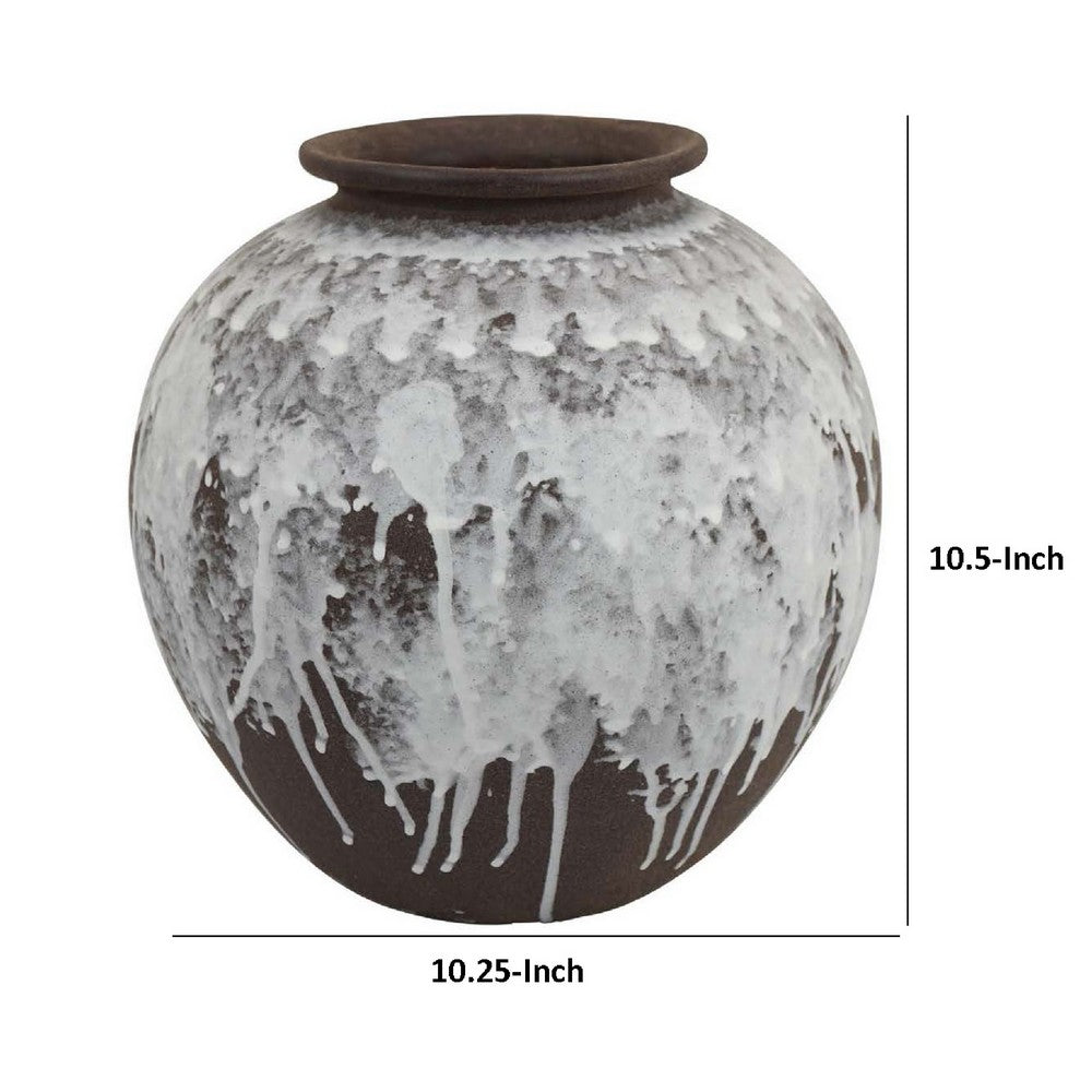 Gezy Decorative Flower Vase, 11 Inch Classic Round Brown White Ceramic -BM335611