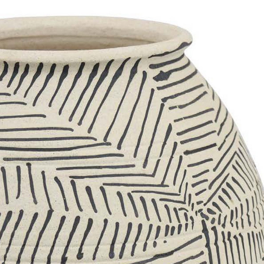 Rely Flower Vase, 11 Inch Round, Black and White Textured Ceramic -BM335612