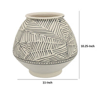 Rely Flower Vase, 11 Inch Round, Black and White Textured Ceramic -BM335612