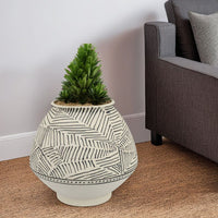Rely Flower Vase, 11 Inch Round, Black and White Textured Ceramic -BM335612