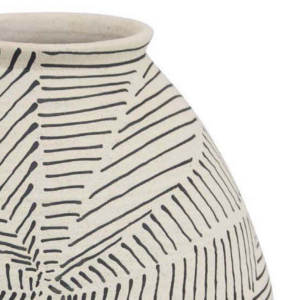 Rely Tall Flower Vase, 14 Inch Round, Black and White Textured Ceramic -BM335613