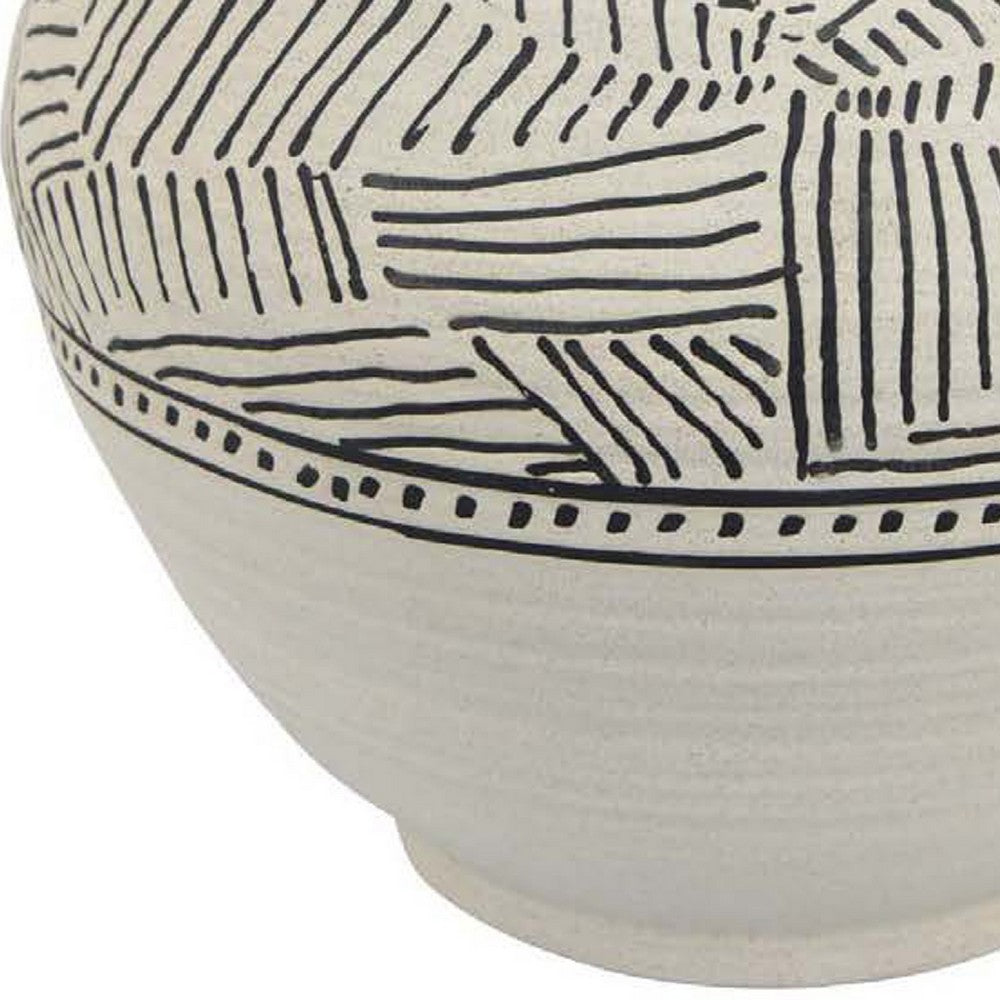 Rely Tall Flower Vase, 14 Inch Round, Black and White Textured Ceramic -BM335613