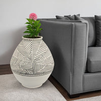 Rely Tall Flower Vase, 14 Inch Round, Black and White Textured Ceramic -BM335613