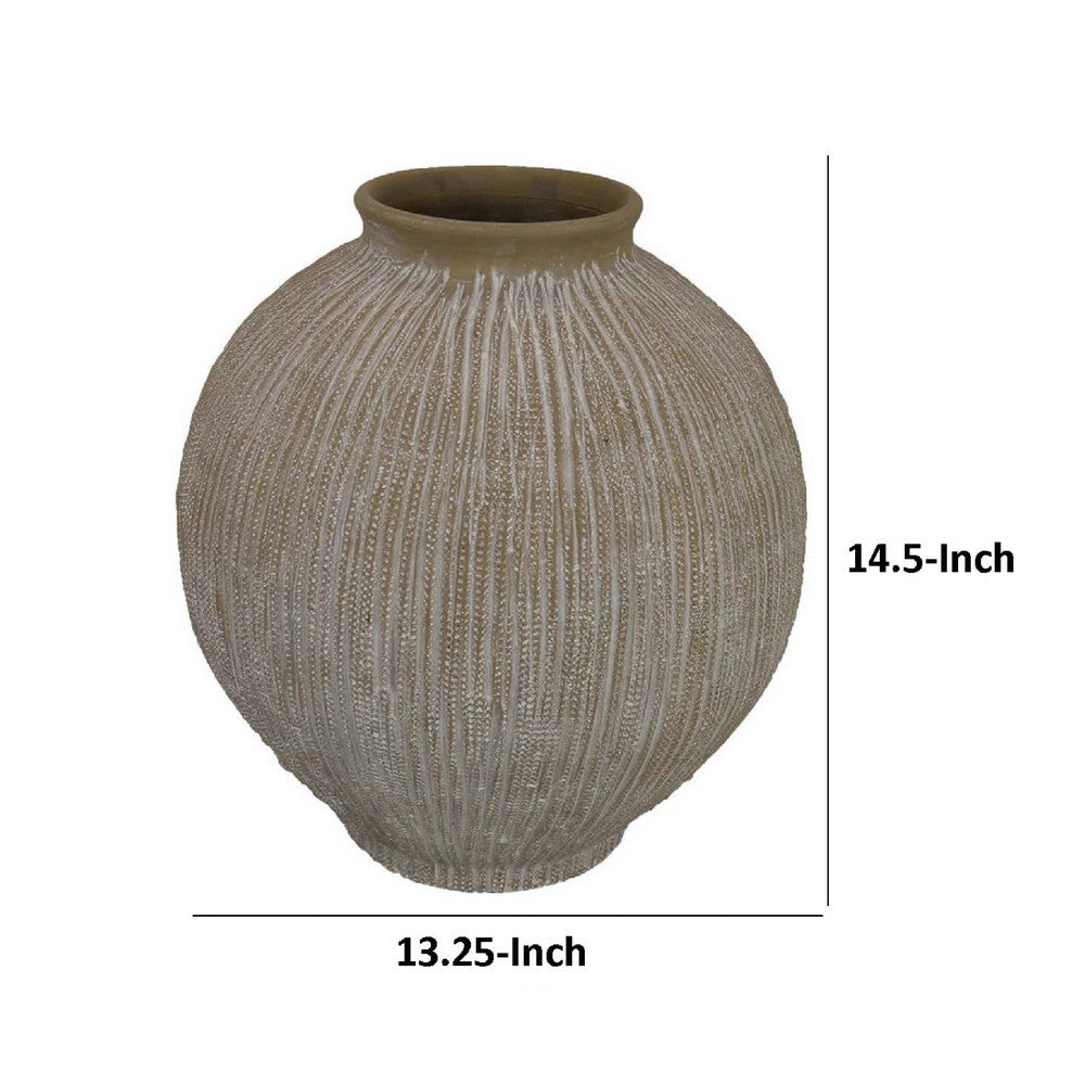 Liv Decorative Round Vase, 15 Inch Brown Gray Striped Terracotta -BM335626