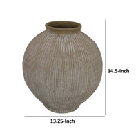 Liv Decorative Round Vase, 15 Inch Brown Gray Striped Terracotta -BM335626