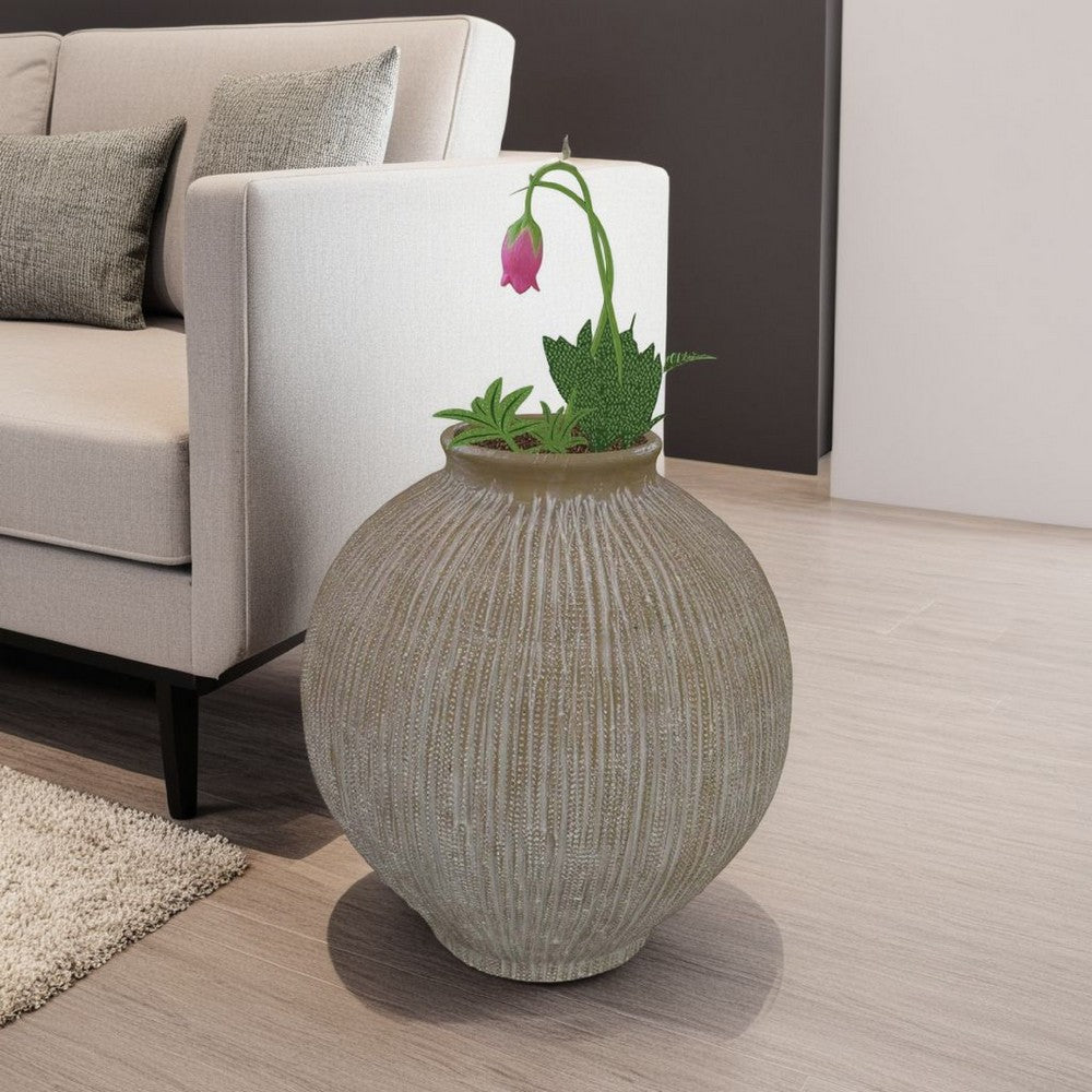Liv Decorative Round Vase, 15 Inch Brown Gray Striped Terracotta -BM335626
