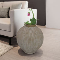 Liv Decorative Round Vase, 15 Inch Brown Gray Striped Terracotta -BM335626