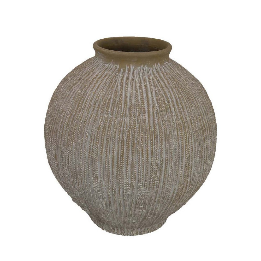 Liv Decorative Round Vase, 15 Inch Brown Gray Striped Terracotta -BM335626