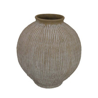 Liv Decorative Round Vase, 15 Inch Brown Gray Striped Terracotta -BM335626