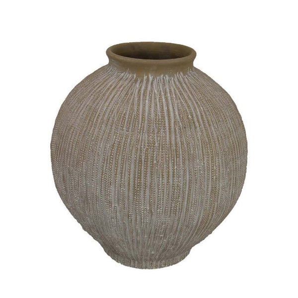 Liv Decorative Round Vase, 15 Inch Brown Gray Striped Terracotta -BM335626
