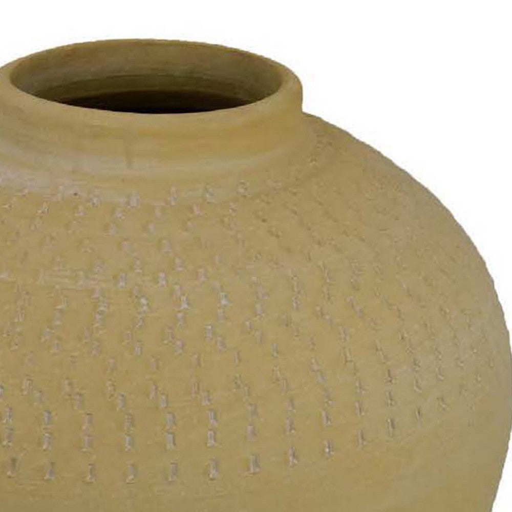 Vily Flower Vase, 15 Inch Round Pot Shaped, Sand Brown Terracotta -BM335628