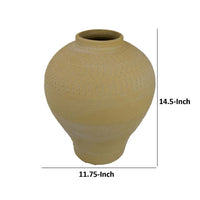 Vily Flower Vase, 15 Inch Round Pot Shaped, Sand Brown Terracotta -BM335628