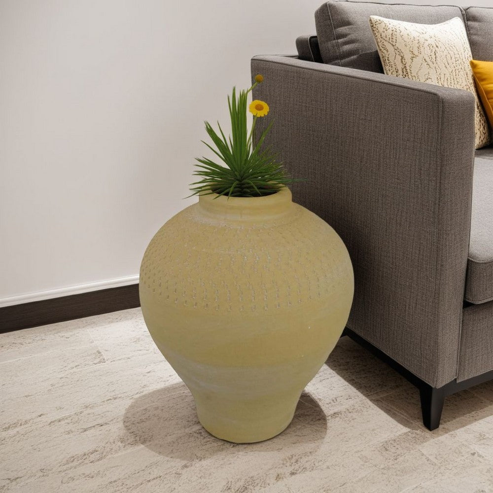 Vily Flower Vase, 15 Inch Round Pot Shaped, Sand Brown Terracotta -BM335628