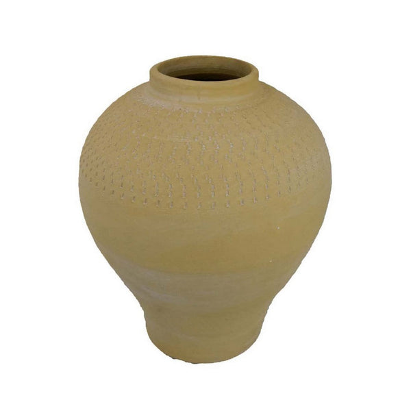 Vily Flower Vase, 15 Inch Round Pot Shaped, Sand Brown Terracotta -BM335628