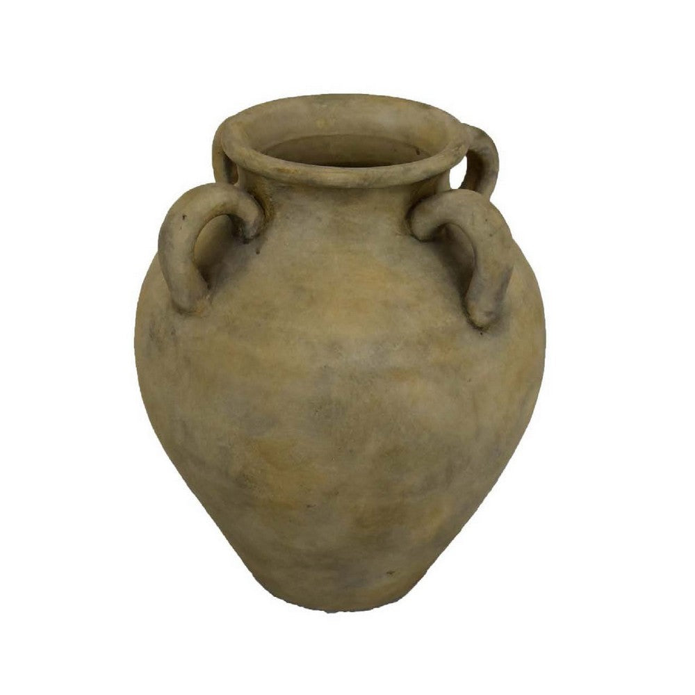 Joly Decorative Flower Vase, 13 Inch Curved Handles, Brown Terracotta -BM335629