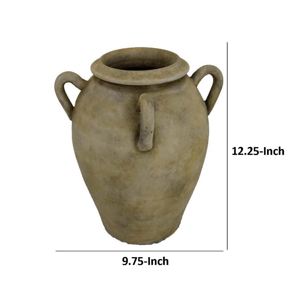 Joly Decorative Flower Vase, 12 Inch Curved Handles, Gray Terracotta -BM335630