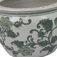 Hely 3 Planter Set, Green White Floral Glazed Ceramic 16, 12, 8 Inch -BM335633