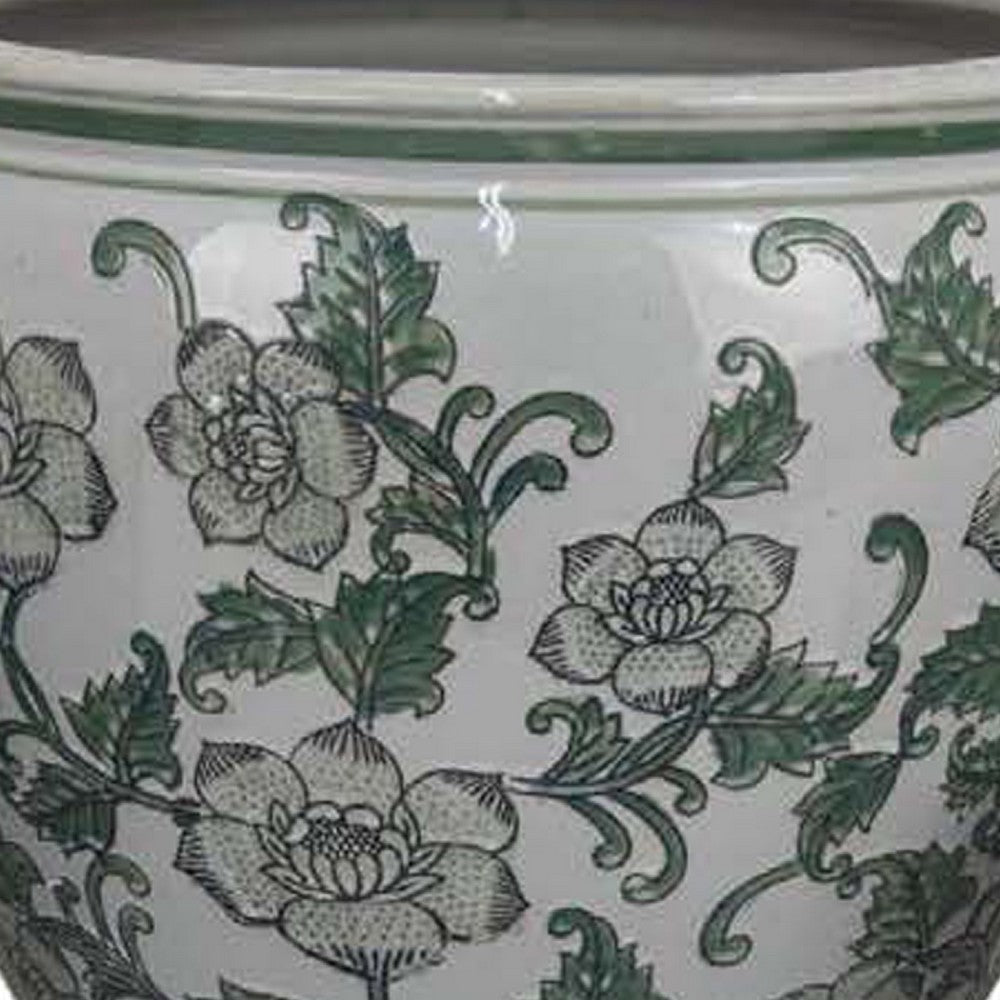Hely 3 Planter Set, Green Vine Pattern Gray Ceramic 20, 14, 10 Inch -BM335634