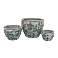 Hely 3 Planter Set, Green Vine Pattern Gray Ceramic 20, 14, 10 Inch -BM335634