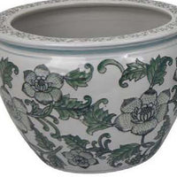Hely 3 Planter Set, Green Vine Pattern Gray Ceramic 20, 14, 10 Inch -BM335634