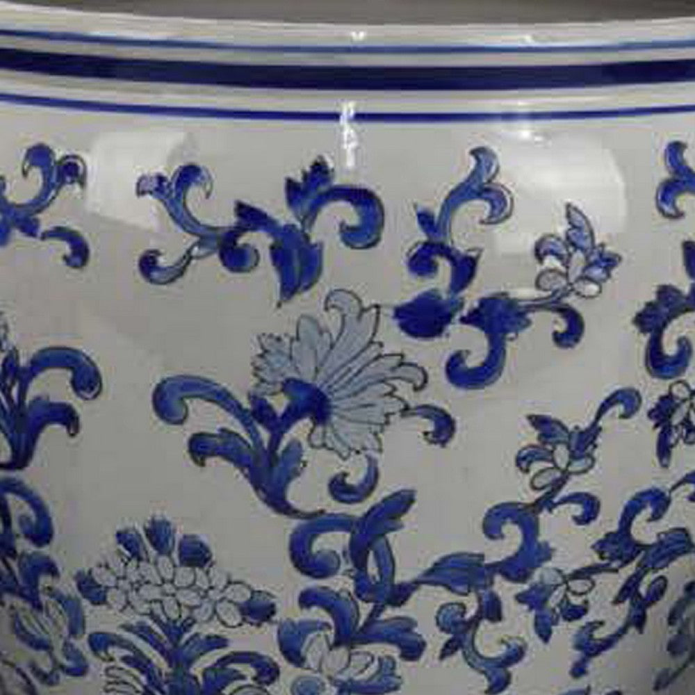 Hely 3 Planter Set, Blue Floral Vine Off White Ceramic 20, 14, 10 Inch -BM335635
