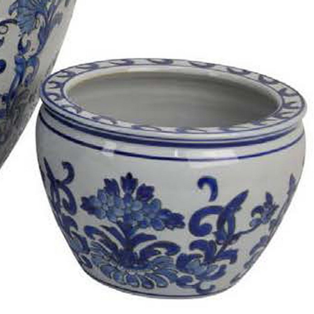 Hely 3 Planter Set, Blue Floral Vine Off White Ceramic 20, 14, 10 Inch -BM335635