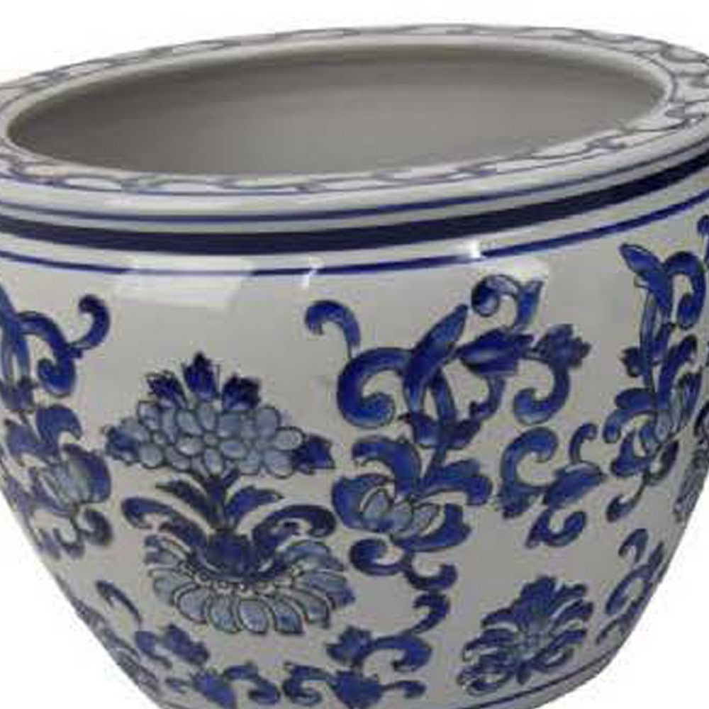 Hely 3 Planter Set, Blue Floral Vine Off White Ceramic 20, 14, 10 Inch -BM335635