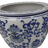 Hely 3 Planter Set, Blue Floral Vine Off White Ceramic 20, 14, 10 Inch -BM335635